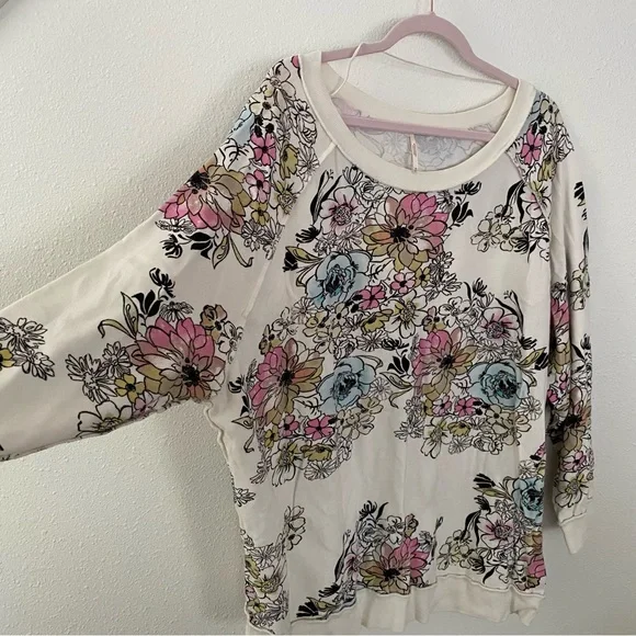 Free People Floral Off-the-Shoulder Sweater - Cream and Multicolor - Picture 6 of 11